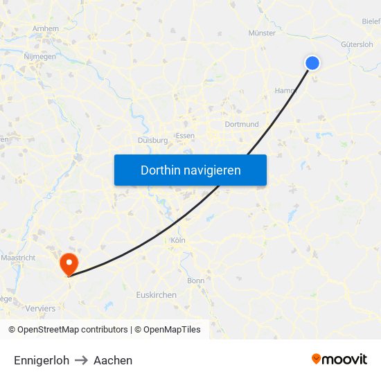 Ennigerloh to Aachen map