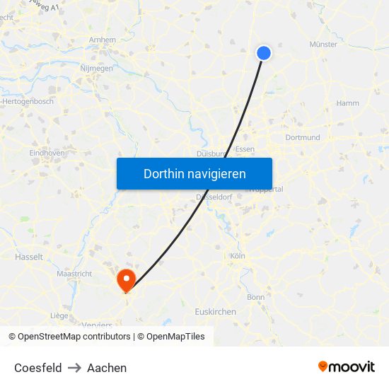 Coesfeld to Aachen map