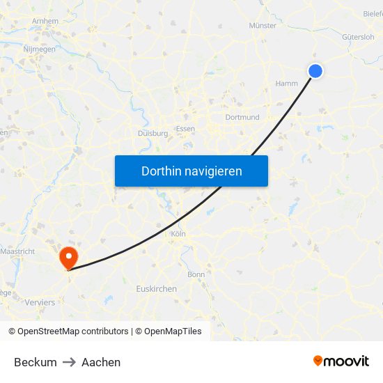 Beckum to Aachen map