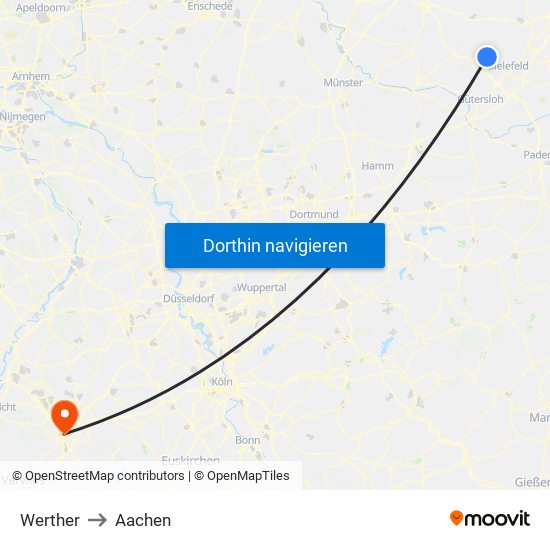 Werther to Aachen map