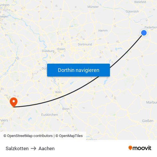 Salzkotten to Aachen map