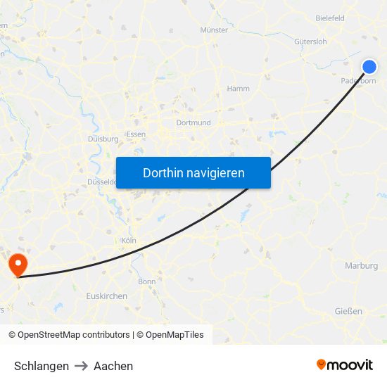 Schlangen to Aachen map