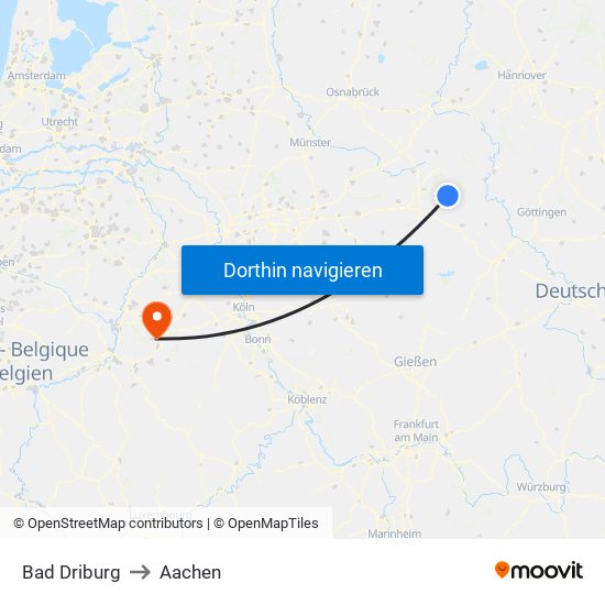 Bad Driburg to Aachen map