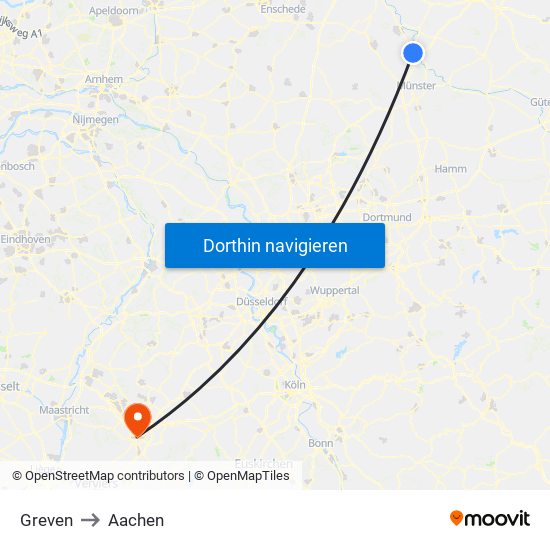 Greven to Aachen map