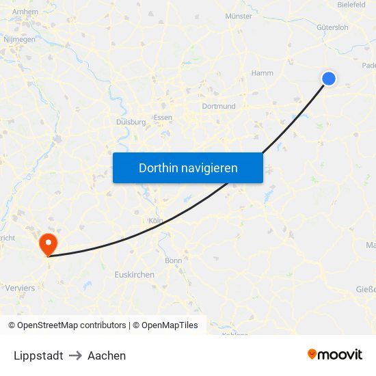 Lippstadt to Aachen map