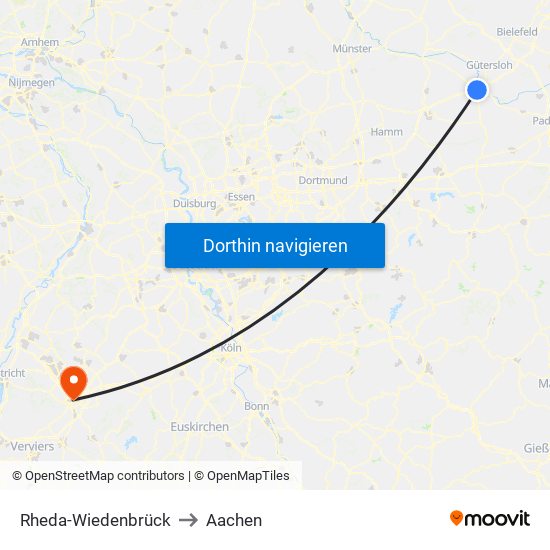 Rheda-Wiedenbrück to Aachen map