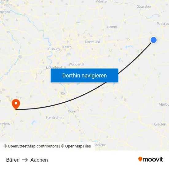 Büren to Aachen map
