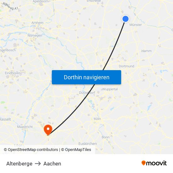 Altenberge to Aachen map