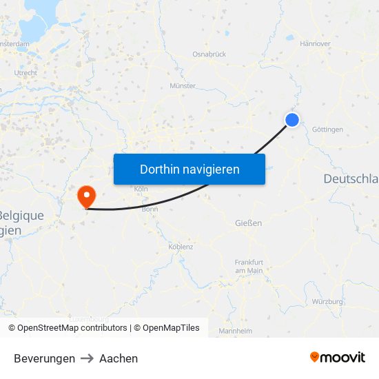 Beverungen to Aachen map