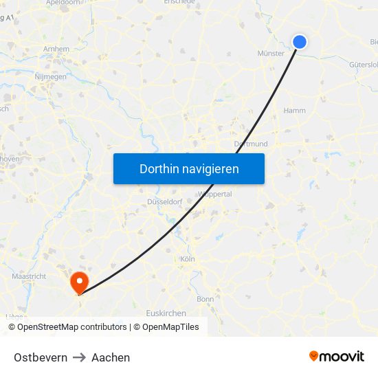 Ostbevern to Aachen map