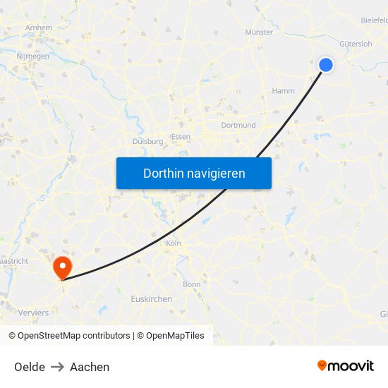 Oelde to Aachen map