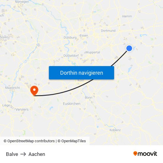 Balve to Aachen map