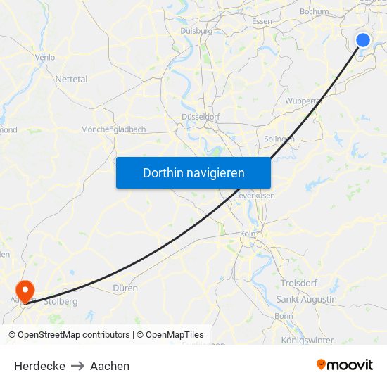 Herdecke to Aachen map