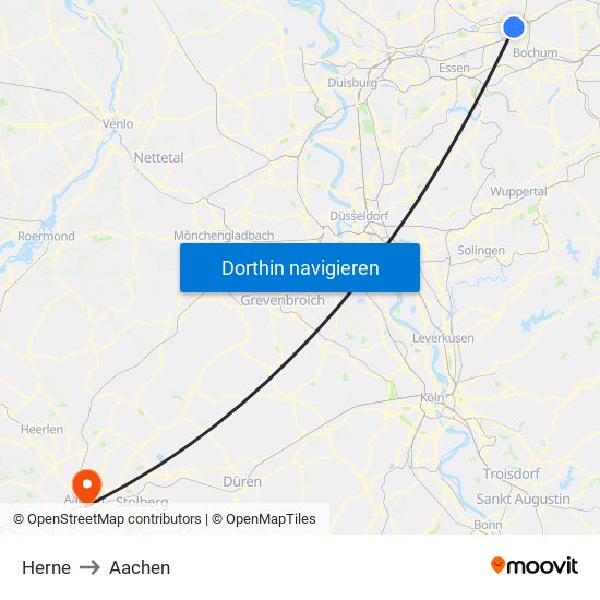 Herne to Aachen map