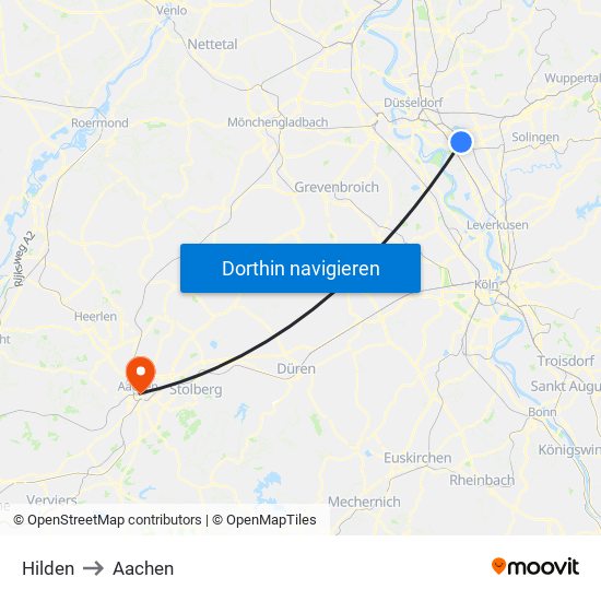 Hilden to Aachen map