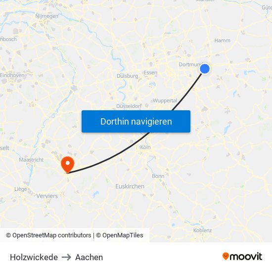 Holzwickede to Aachen map