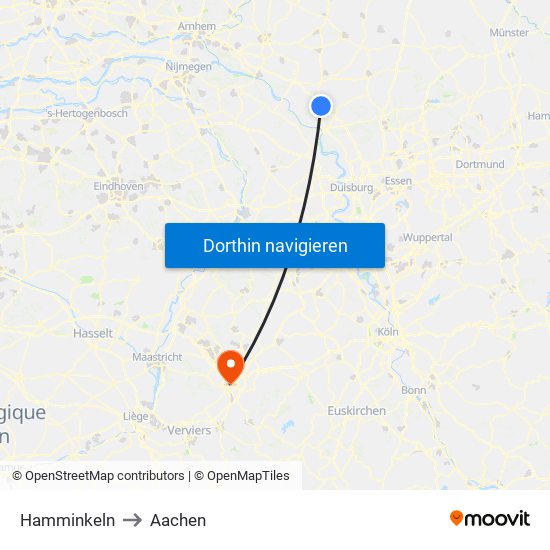 Hamminkeln to Aachen map