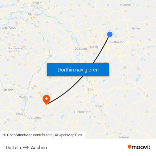 Datteln to Aachen map