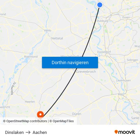 Dinslaken to Aachen map