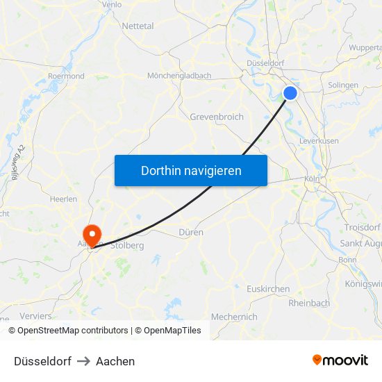 Düsseldorf to Aachen map