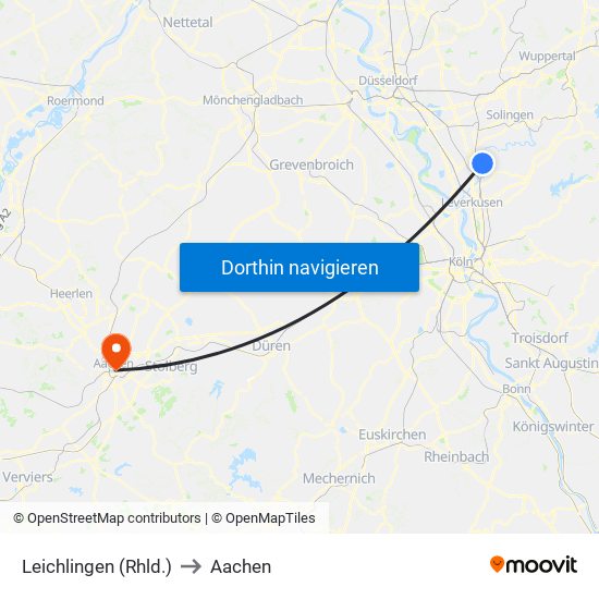 Leichlingen (Rhld.) to Aachen map