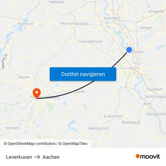 Leverkusen to Aachen map