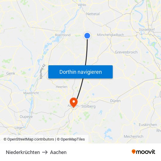 Niederkrüchten to Aachen map