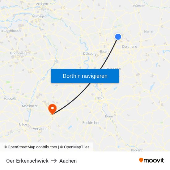 Oer-Erkenschwick to Aachen map