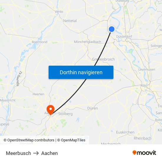 Meerbusch to Aachen map