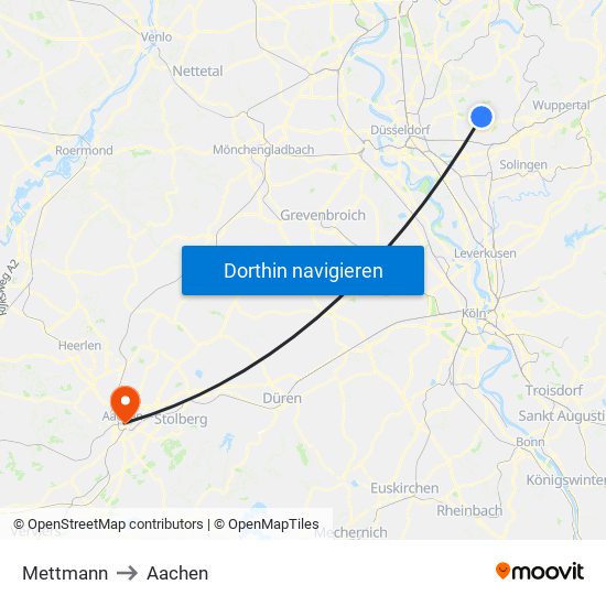 Mettmann to Aachen map