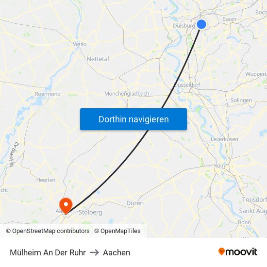 Mülheim An Der Ruhr to Aachen map