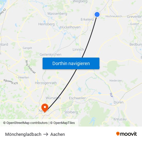 Mönchengladbach to Aachen map