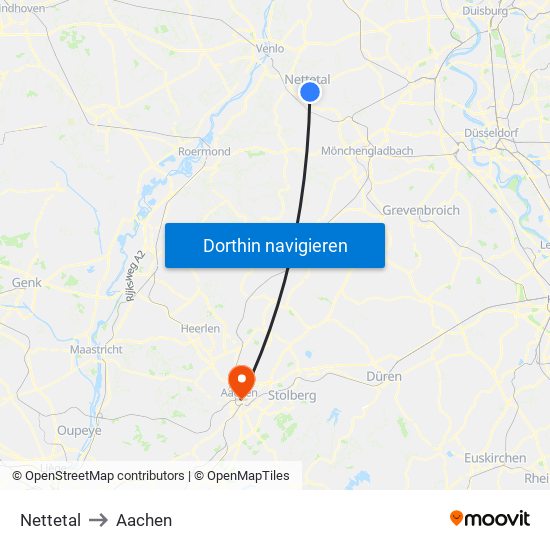 Nettetal to Aachen map