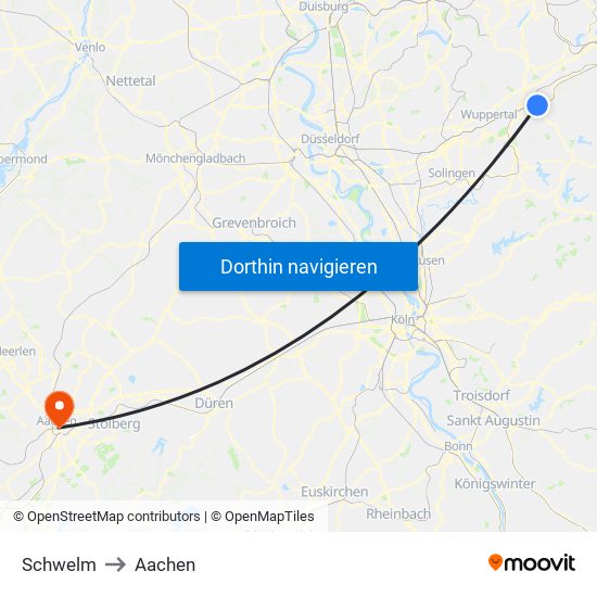 Schwelm to Aachen map