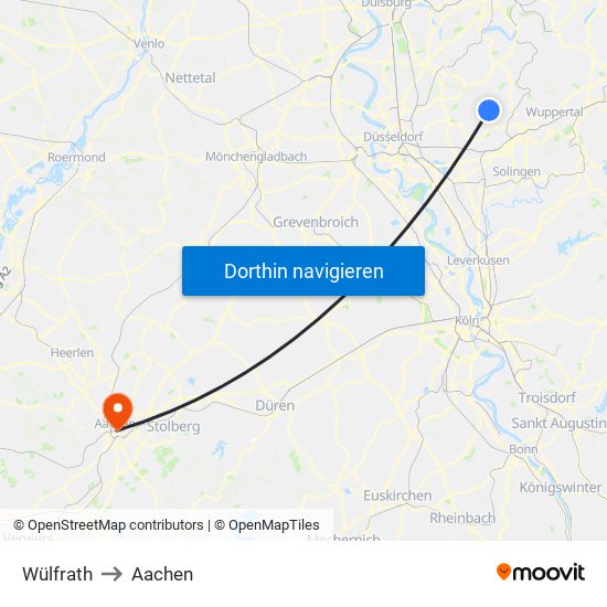 Wülfrath to Aachen map