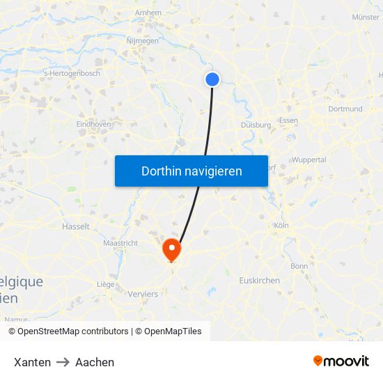 Xanten to Aachen map