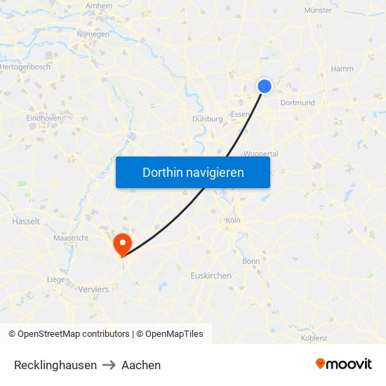 Recklinghausen to Aachen map