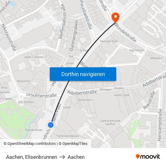 Aachen, Elisenbrunnen to Aachen map