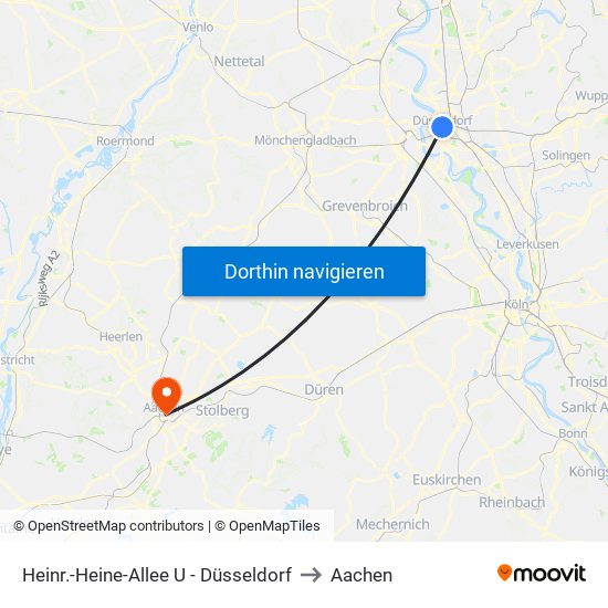 Heinr.-Heine-Allee U - Düsseldorf to Aachen map