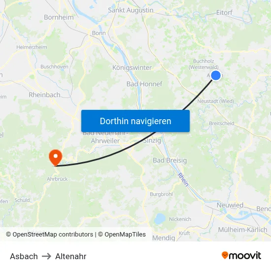 Asbach to Altenahr map