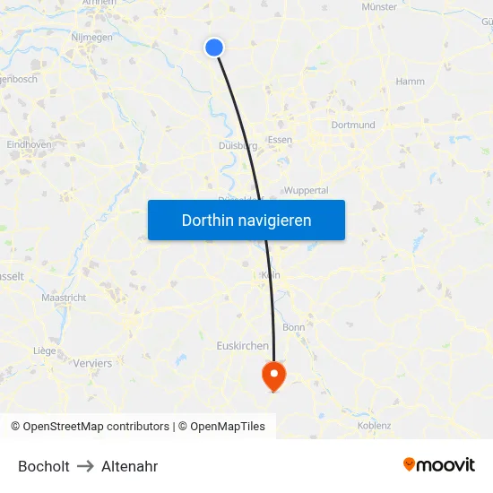 Bocholt to Altenahr map