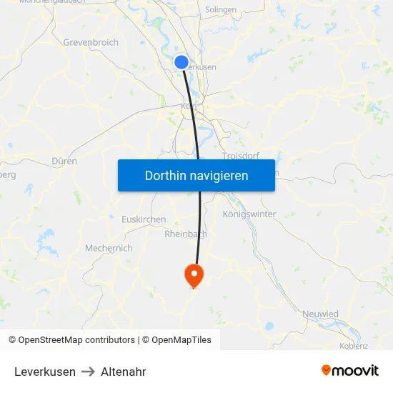 Leverkusen to Altenahr map