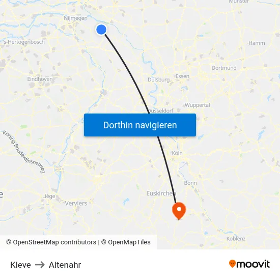 Kleve to Altenahr map