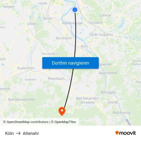 Köln to Altenahr map