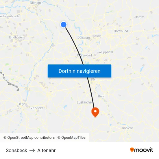 Sonsbeck to Altenahr map