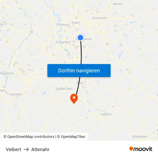 Velbert to Altenahr map