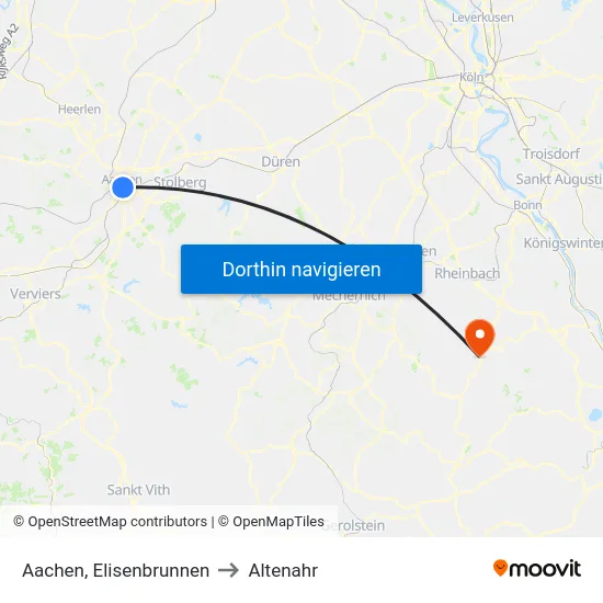 Aachen, Elisenbrunnen to Altenahr map