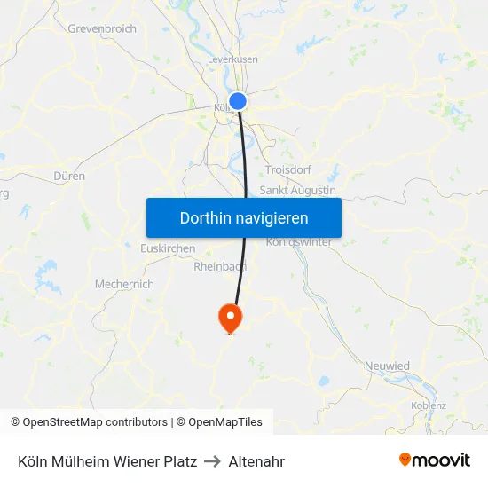 Köln Mülheim Wiener Platz to Altenahr map