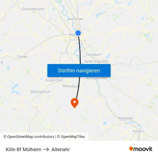 Köln Bf Mülheim to Altenahr map