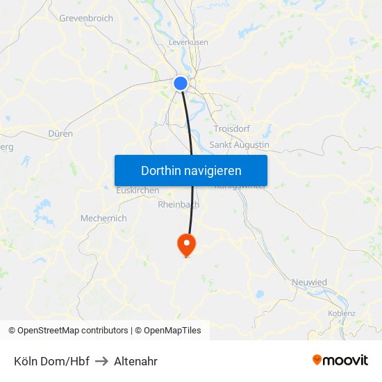 Köln Dom/Hbf to Altenahr map